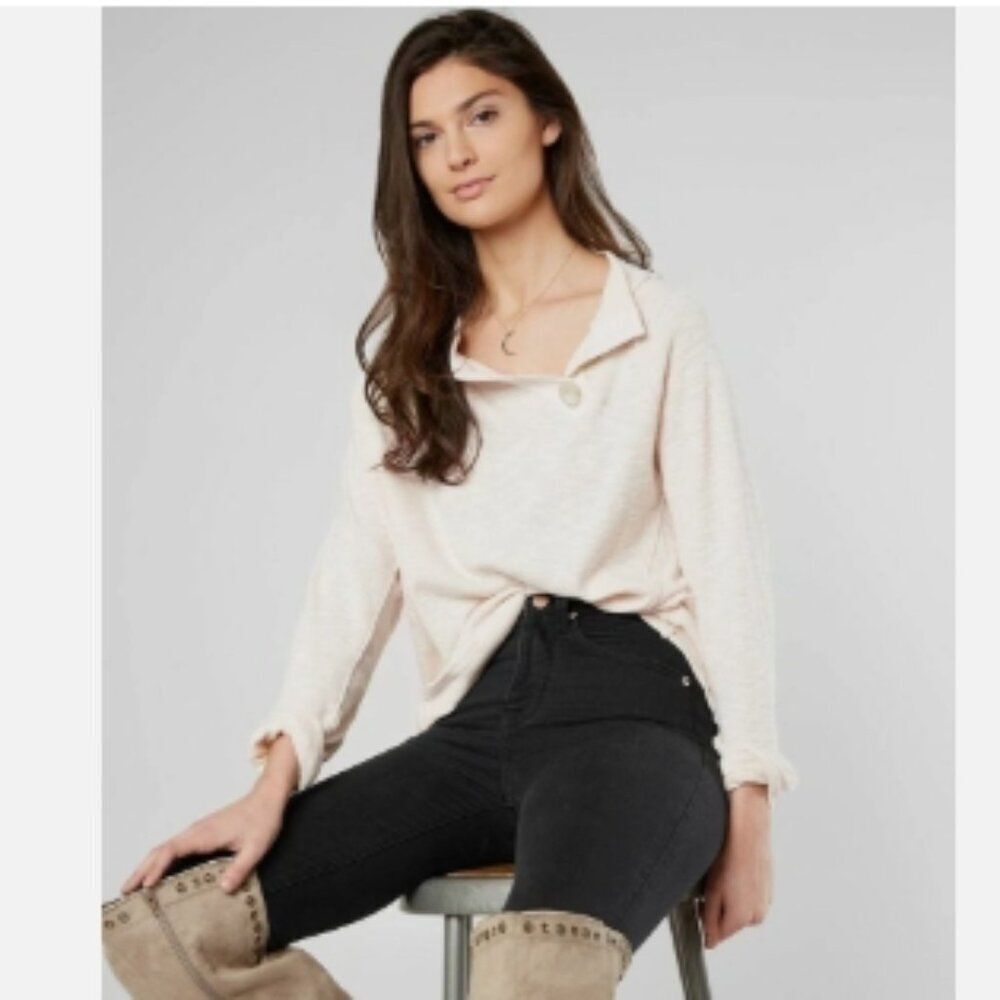 We the Free Don't Forget Me Button Detail Cream Beige Nude Button Side Top in S